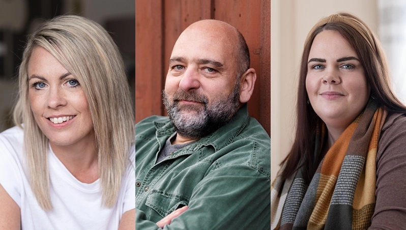 Foto van Laura, Michael, Sarah. Multiple sclerose veroorzaakt schade aan het zenuwstelsel, waardoor signalen vanuit de hersenen verstoord raken en de blaas- en darmfunctie ontregeld kunnen worden.