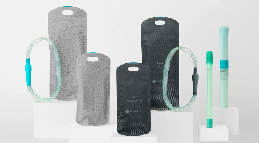 Afbeelding van het Luja assortiment. Als er urine in de blaas achterblijft, kunnen bacteriën zich ontwikkelen, wat leidt tot urineweginfecties (UTI’s). Luja katheters legen de blaas efficiënter in één vrije stroom vergeleken met conventionele katheters met twee oogjes.